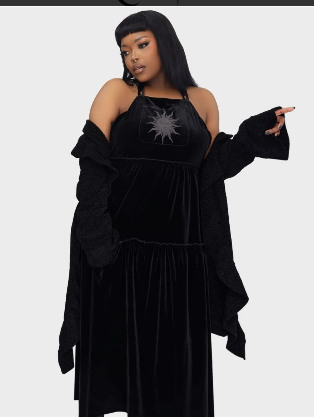Killstar Black Velvet Maxi Dress with Sun Design - Picture 10 of 11